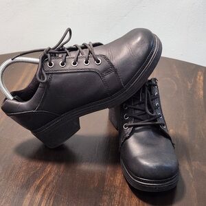 Harley Davidson Chunky Platform Motorcycle Shoes Lace Up Black Leather Womens 8